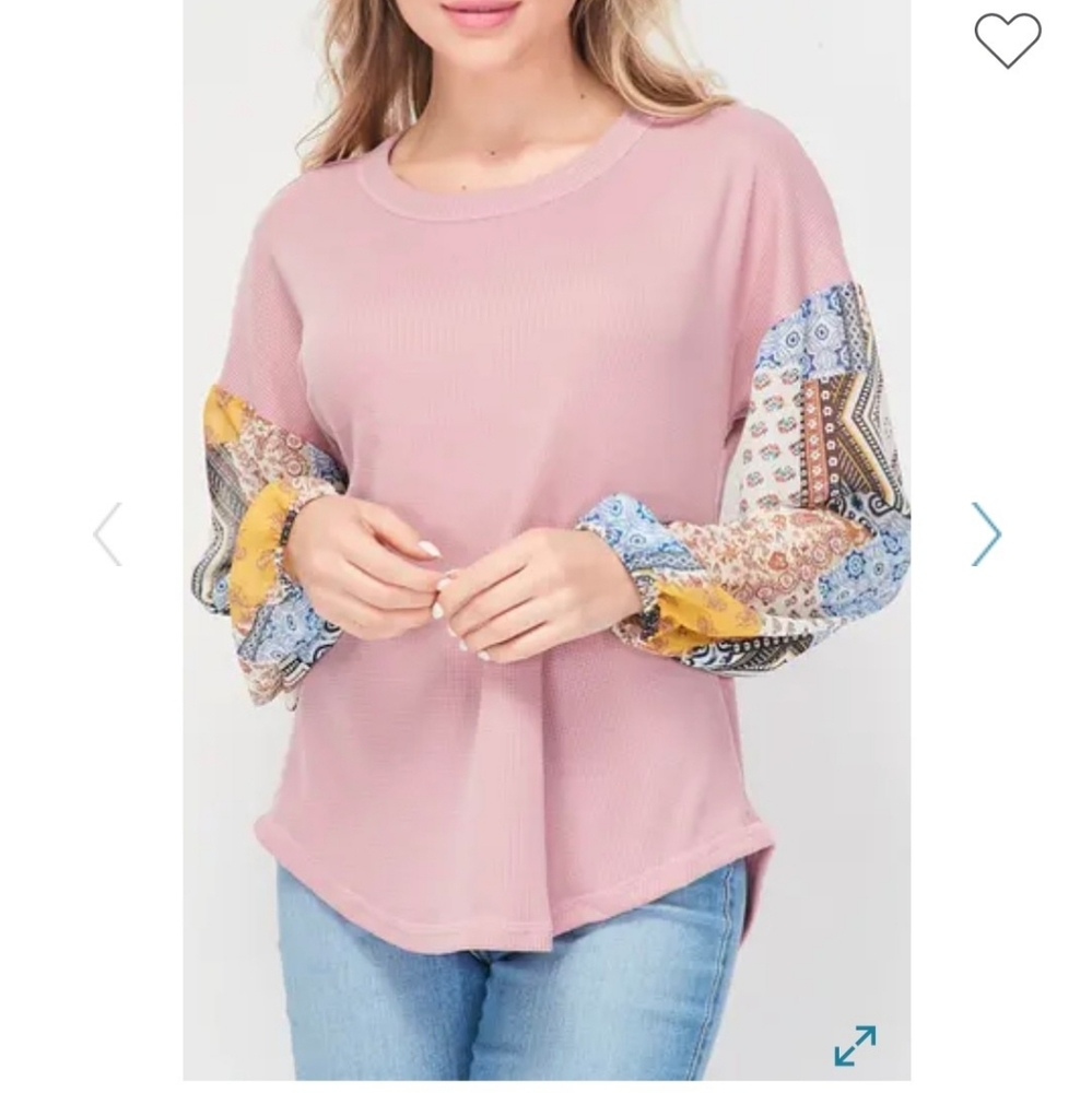 BAEA Boho Mixed Long Sleeve Top Blush Size Small